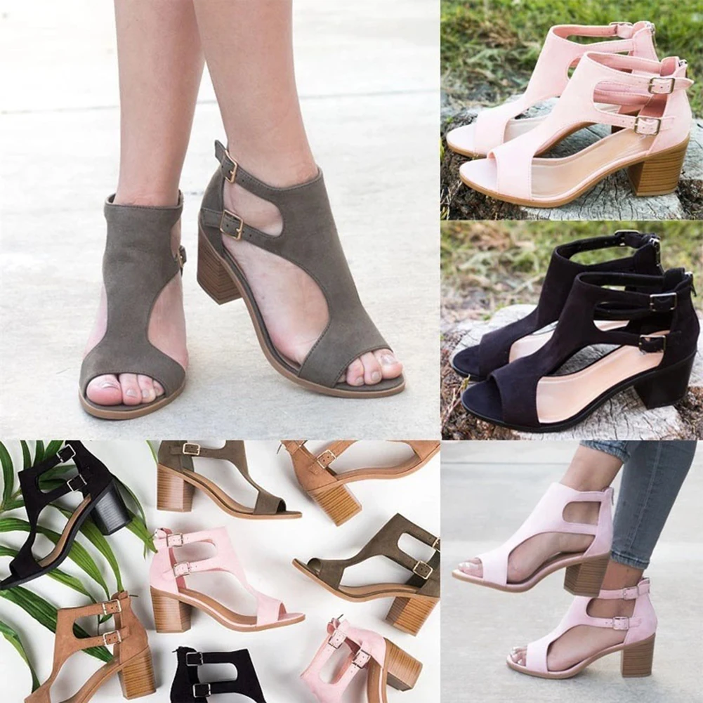 

Women's Ladies Fashion Solid Colors High Heels Buckle Sandals Casual Shoes Summer Sandals Women Sandals High Heels Women Shoes
