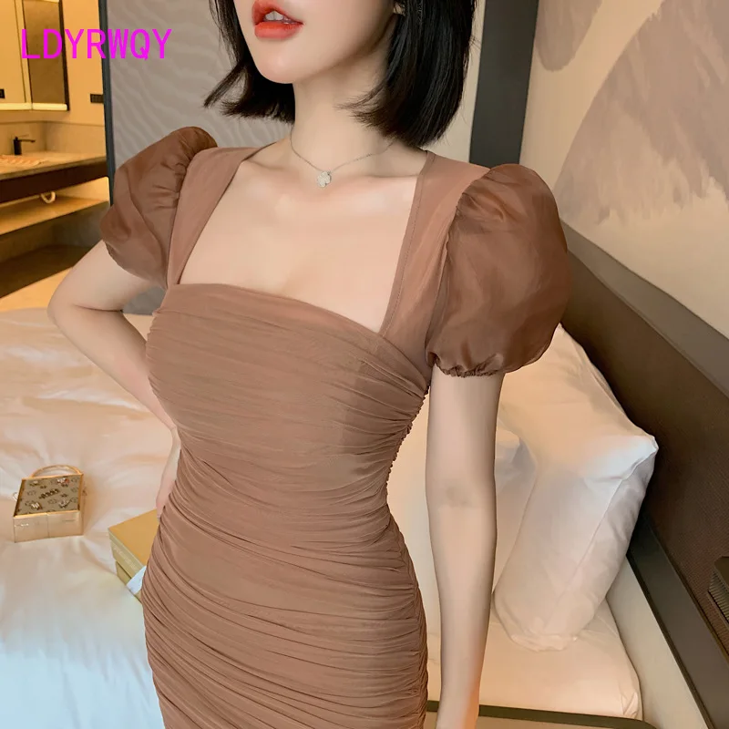 

Summer dress new women's European and American sexy bubble short-sleeved cover meat was thin package hip dress