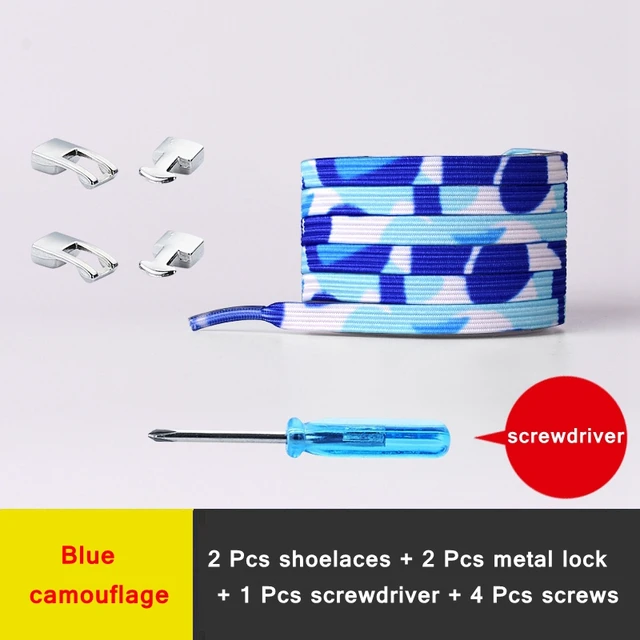 New Elastic Shoe Laces Fashion Metal Cross lock No Tie Shoelaces Suitable for all kinds of shoes child Adult flat Lazy Lace Blue camouflage