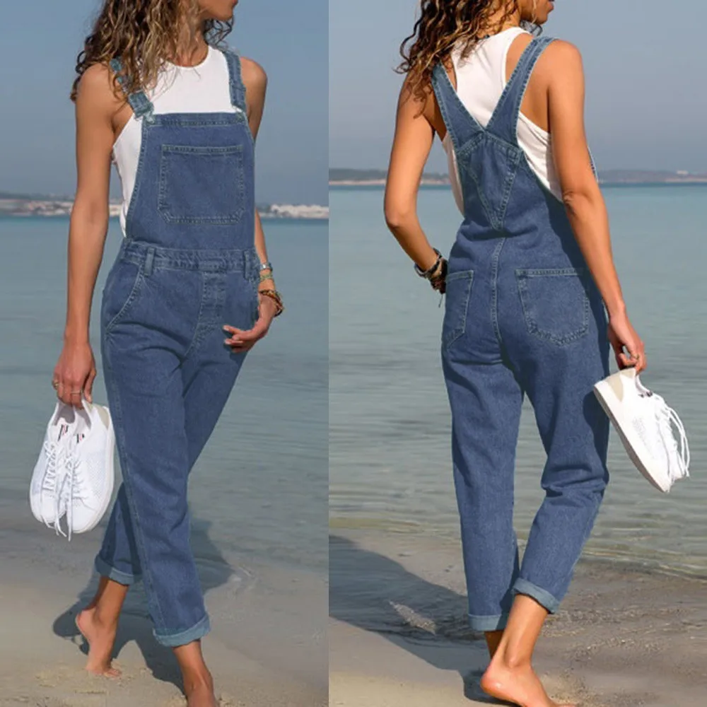 

2019 Fashion Women Slim Denim Overalls Jeans Pants Solid Sexy Ladies Ripped Overalls Straps Jumpsuit Bib Pants Rompers Trousers