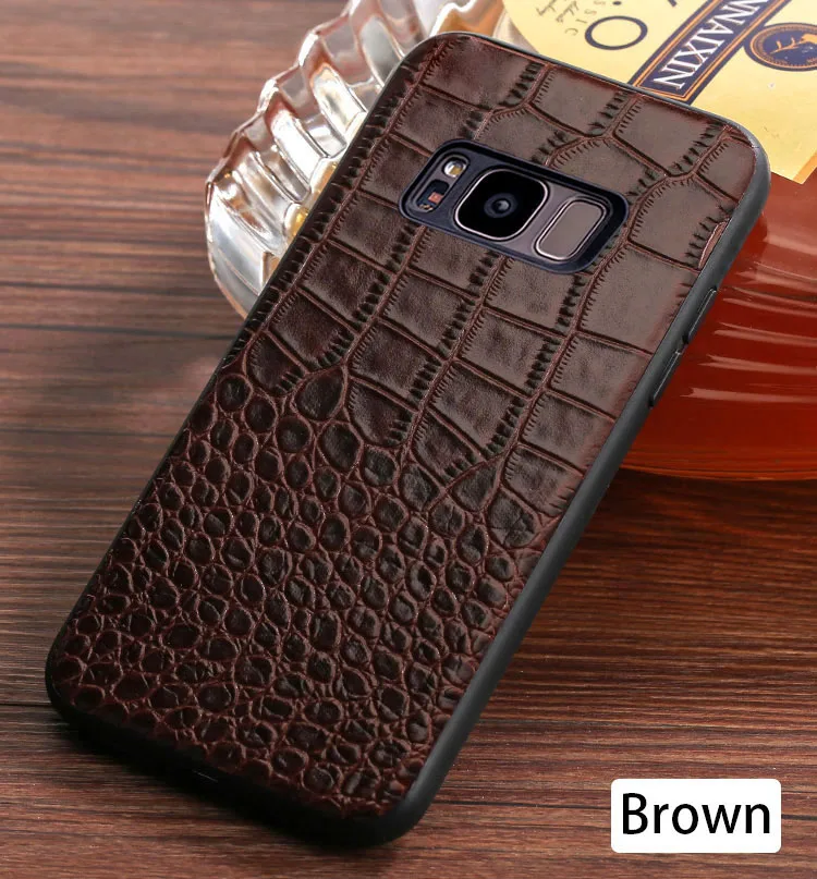 Brown Воловья кожа чехол для телефона для Galaxy S7 Edge s8 s9 s10 Plus, чехол для note 8 9 A5 a7 a8 Plus кожаный бумажник для карт и узором «крокодиловая кожа» чехол - Цвет: Brown