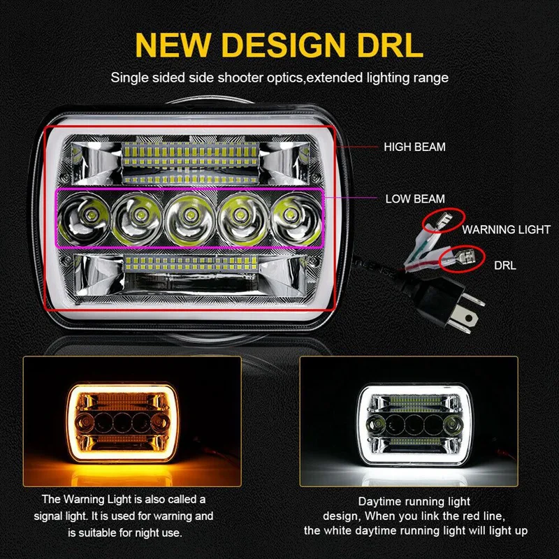 5X7Inch 7X6Inch LED Headlight Hi Lo Beam Halo DRL for Jeep Cherokee XJ  Wrangler YJ|Car Headlight Bulbs(LED)| - AliExpress