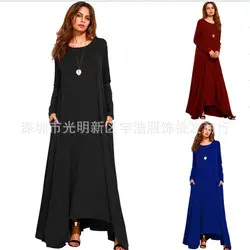 2019 AliExpress однотонное платье с длинными рукавами женское платье осеннее и зимнее женское платье