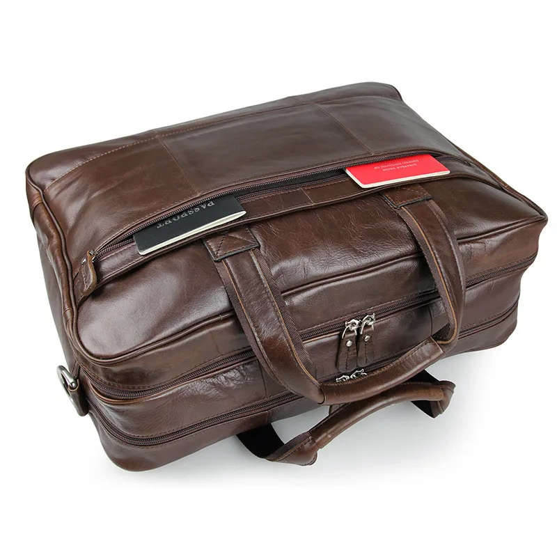 Высококачественная Мужская сумка через плечо из натуральной воловьей кожи 17 дюймов портфели для Ноутбуков Портфель винтажная сумка через плечо 7319