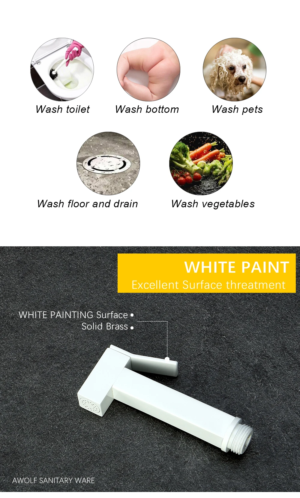 Description Picture 4 of itemSquare Design Hand Held Toilet Bidet Sprayer White Solid Brass Douche Kit Shattaf Dual handle Bidet Faucet Shower Spout AP2305