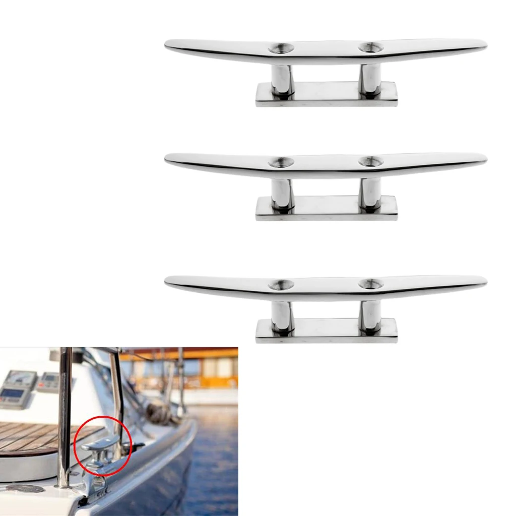 3pcs Stainless Steel Low Flat Cleat 8inch for Watercraft, Boat, Yacht