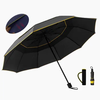 

27 Inch 10 Bone Double Layer Windproof Fully-automatic Umbrellas Male Women 3 Folding Commercial Large Durable Frame Parasol
