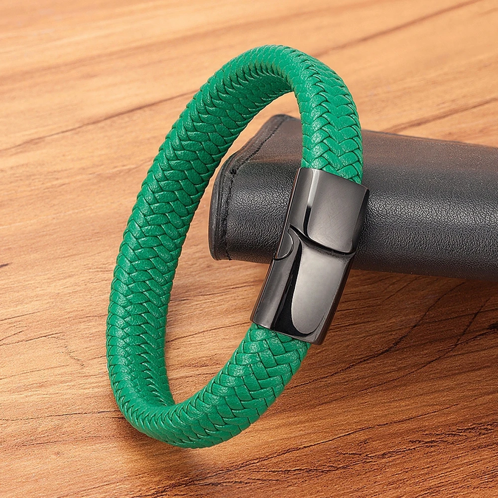 Classic And Timeless 3 Color Stainless Steel Button Men’s Leather Bracelet 6 Color Selection Luxury Gift DIY Size Carved Logo