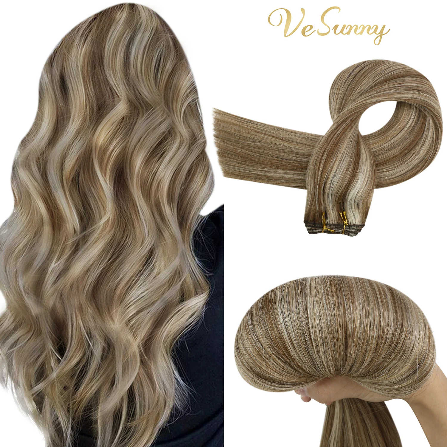 VeSunny-extensiones de cabello de trama para mujer, mechones de tejido Natural para mujer blanca, doble trama, sin pegamento, # P6/60
