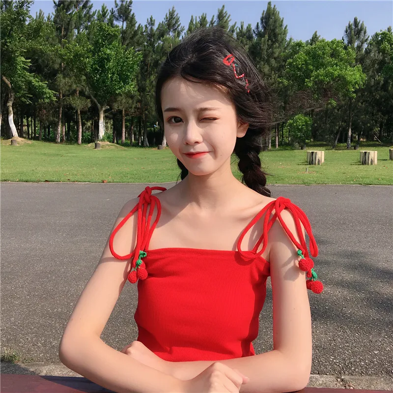 red sweet casual fashion brand Women's Clothing Korean style summer new Tanks Camis high quality spaghetti strap aesthetic tops