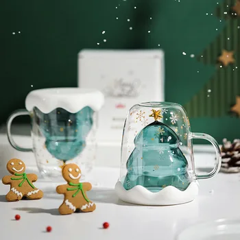 

300ml Christmas Heat Resistant Double Wall Tea Coffee Glass Cup Mug Drinkware Xmas Gift Holiday Household Items