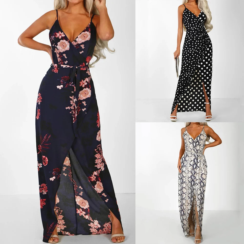 Женское сексуальное летнее пляжное платье без рукавов с v-образным вырезом