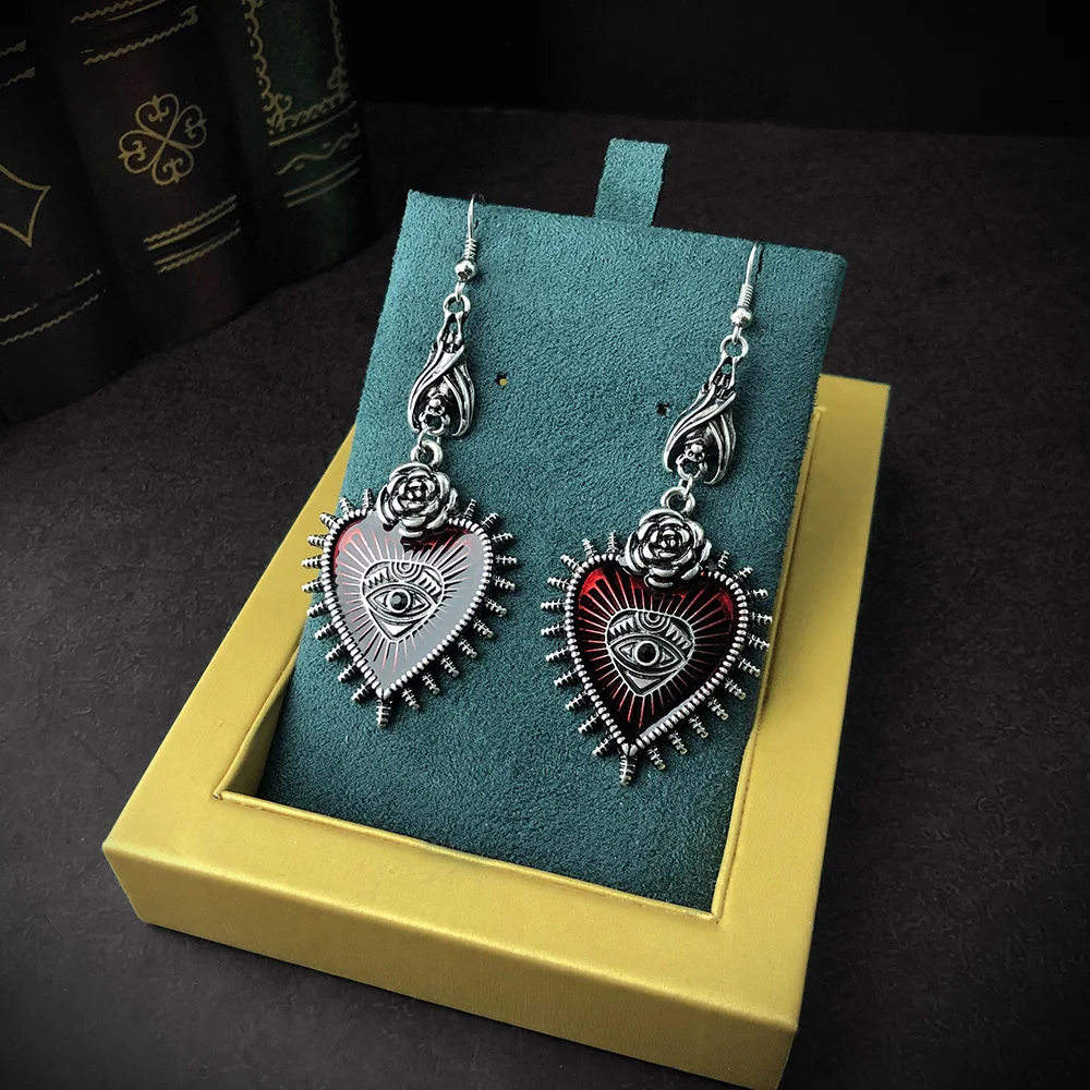 Occult Goth Drop Earring Jewelry Blood Rose Heart Oil Bat Gothic Earrings For Women Retro Hanging Long Earings