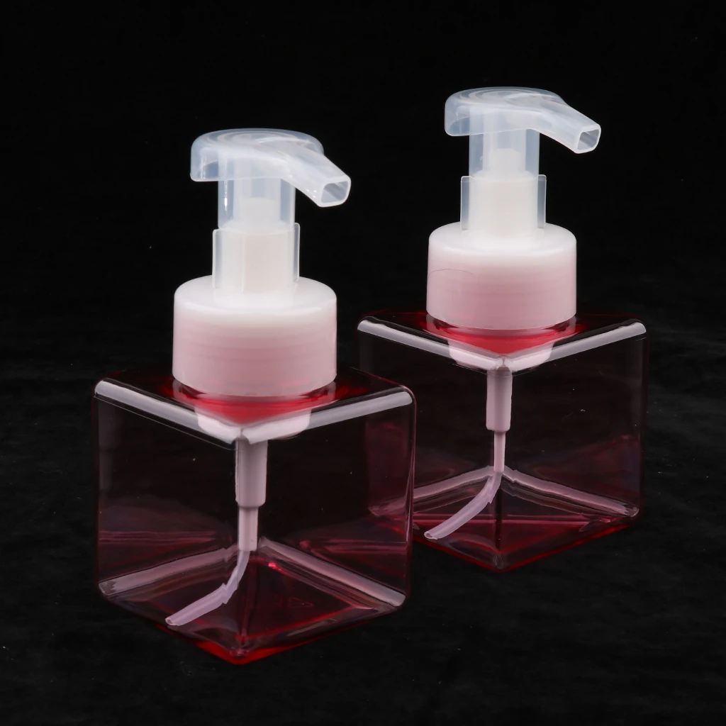 2Pcs 250ml Square Plastic Bottle Empty Shampoo Cosmetic Foaming Soap Vials Refillable Bottles Empty Cosmetic Containers