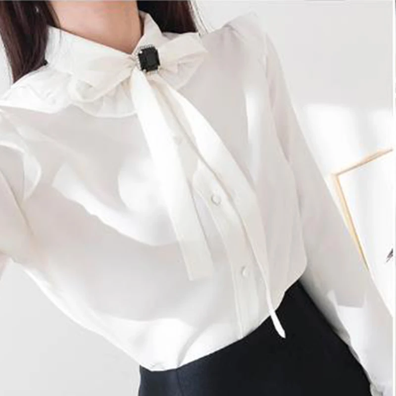 Осенний расклешенный длинный рукав OL Ruffles Diamond Bowknot Женская белая блузка Черная кружевная мини-юбка комплект из двух предметов офисный костюм платье