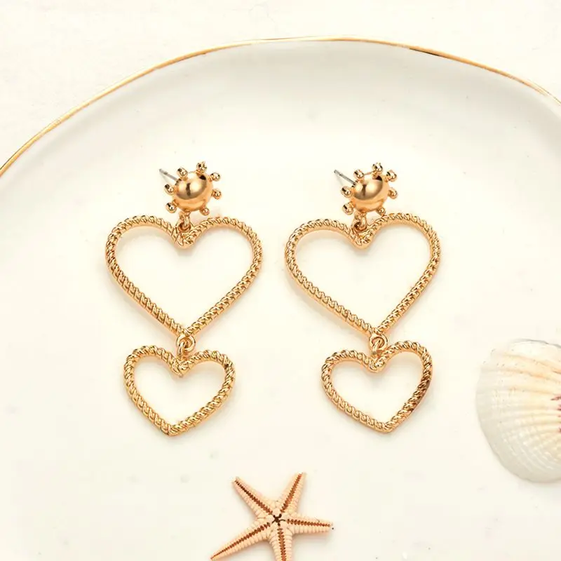 

Bohemian Heart Shape Earrings Gold Color Drop Earrings For Women Fashion Jewelry Y4QB