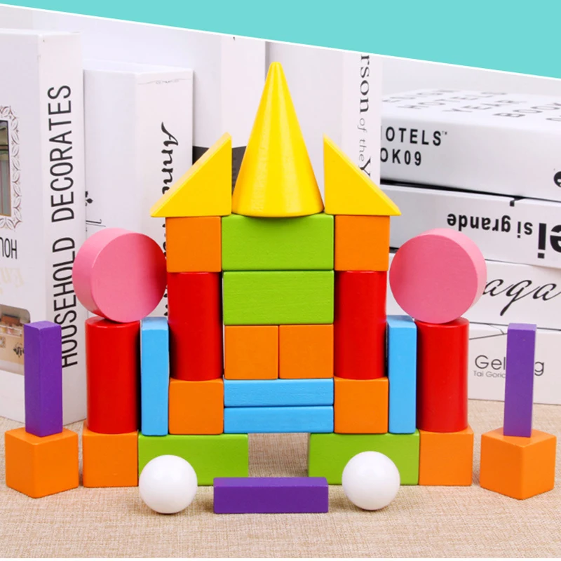 33 шт. Детские DIY деревянные геометрические блоки, игрушки для детей, деревянная Геометрическая модель, математическая игра, игрушки Монтессори, Детские Игрушки для раннего образования