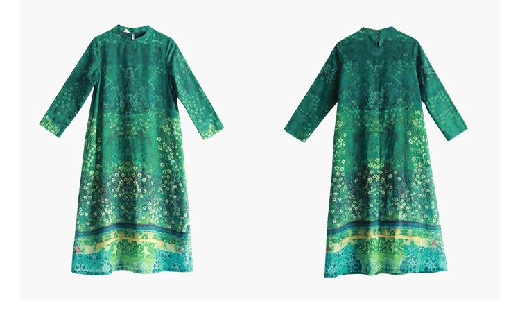 LZJN 2019 Women Autumn Long Sleeve Dress Floral Printed Belt Waist Long Dress Vestido Loose Robe with Pockets and Cotton Lining (15)