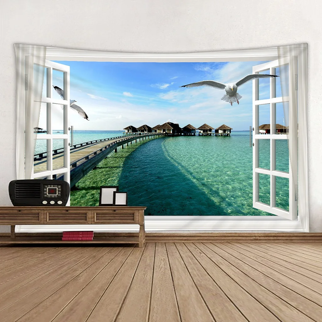 Landscape Tapestry Wall Hanging, Polyester 3D Print for Livingroom Bedroom Dorm Home Office Decor Curtain Tapestry Wall Decor