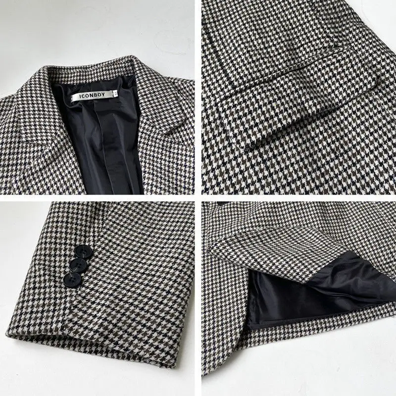 Spring Autumn Blazer Suit Jacket Oversize Top Cardigan Korean Plaid Casual Blazers for Man Quilting Vintage Clothes