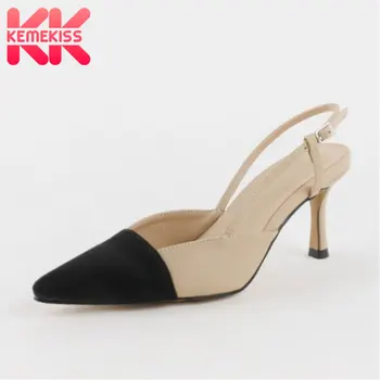 

KEMEKISS Women Sandals Shoes High Quality Real Leather Pointed Toe Shoes Women Sexy Thin High Heels Buckle Footwear Size 34-40