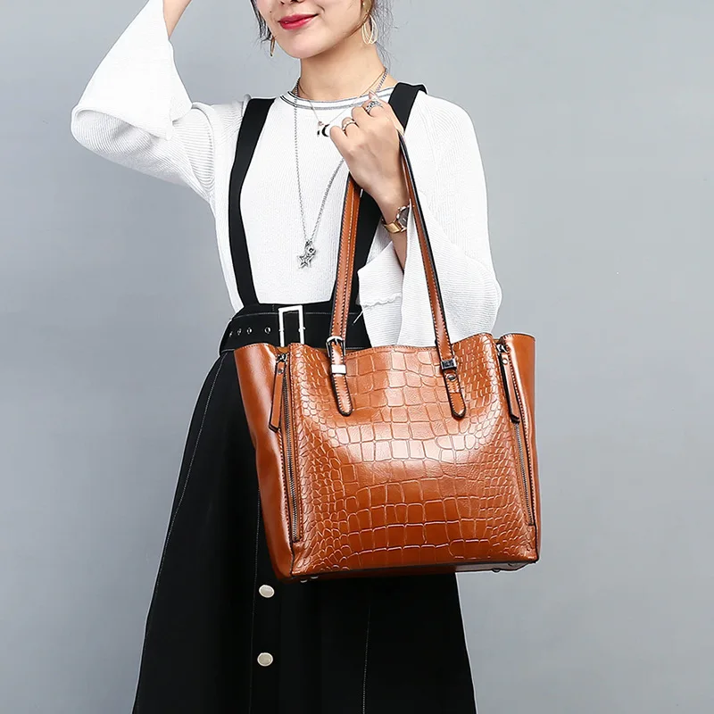 

Tote Bag Women's 2018 Autumn New Style Handbag Large Capacity WOMEN'S Single-shoulder Bag Crocodile Pattern Western Style Fashio