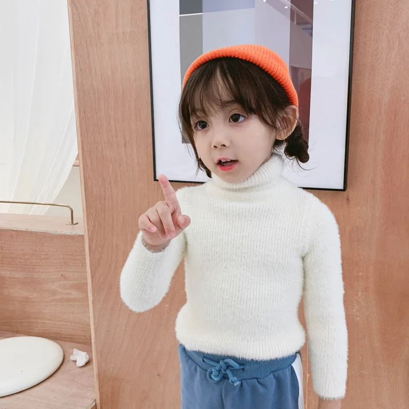 Winter Solid Baby Girls Sweater Turn Down Collar Boys Clothes Children Warm Fur Long Sleeve Girl Knitwear Kids Cardigan