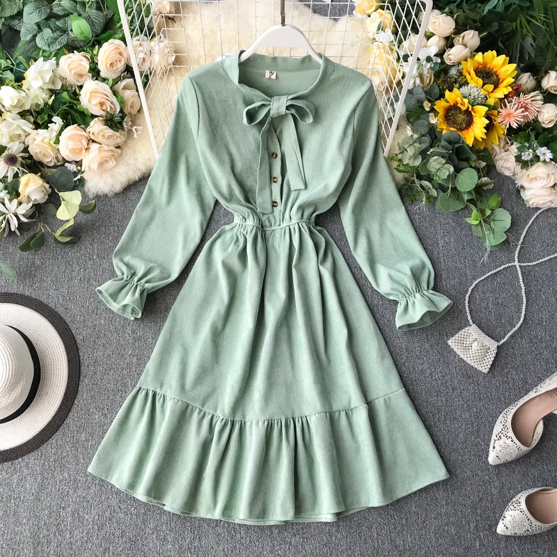 ALPHALMODA французское платье осеннее платье принцессы осень бабочка галстук воротник с длинными рукавами трапециевидной формы милая Толстая юбка