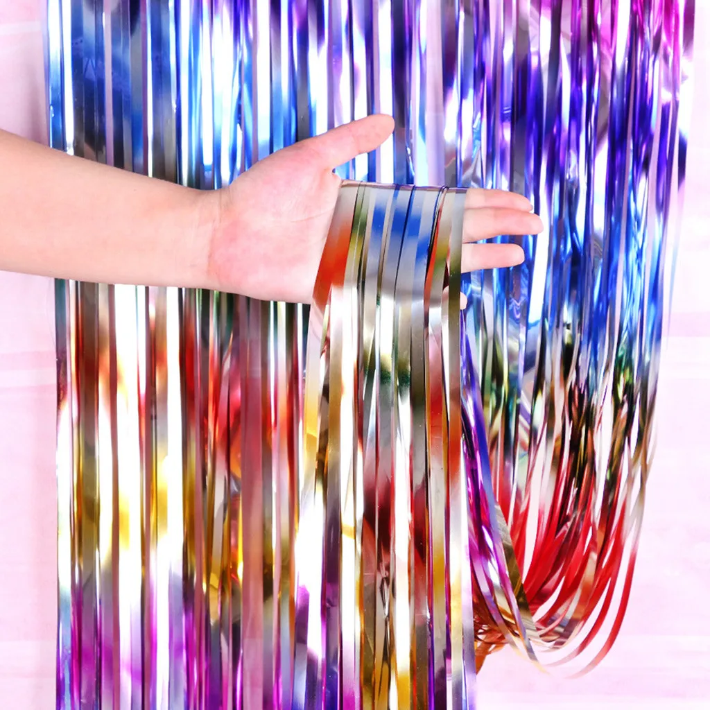 

2019 New 1x2M Birthday Party Arrangement Event Scene Decoration Color Rain Silk Curtain Christmas Decorations For Home
