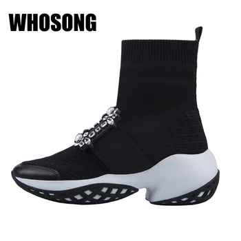 

Women High Sneakers Woman Platform Shoes Female Brand Sock Shoes Ladies Slip On Rhinstone Sneakers Zapatos De Mujer Trainers New
