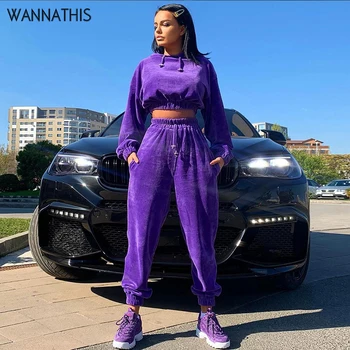 

WannaThis Hooded Jackets Women 2 Piece Set Autumn Winter Top And Sporting Pants Sweat Suit Two Piece Outfit Matching Sets Soft