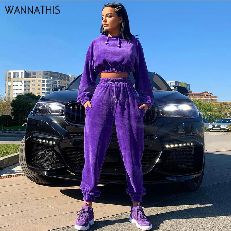 WannaThis Женский комплект из двух предметов с капюшоном осенне-зимний топ и