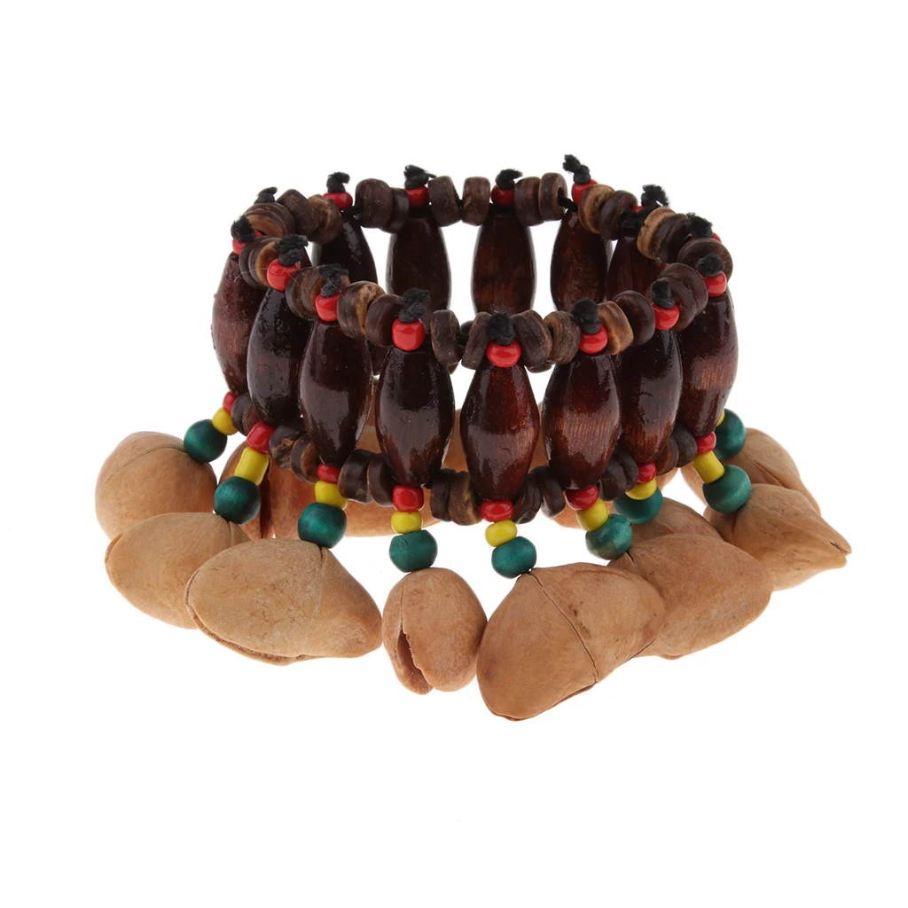 Hand Bell Children Percussion Instruments Colorful Hand Chain Bracelet African Drum Nutshell Handbell Natural Nut Shell Percussion Musical Instrument Children Toys