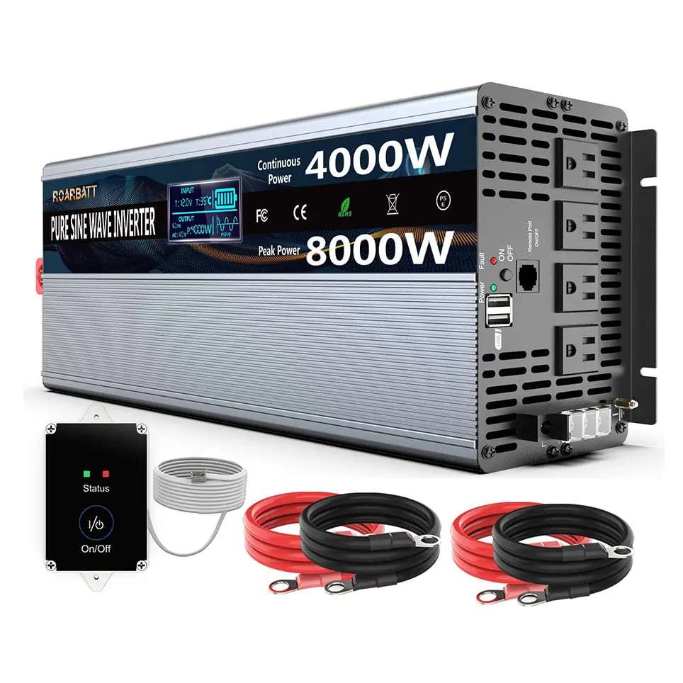 Pure sine wave power inverter 4000 w 12V DC to AC 110V 120V peak 8000 W with remote controller and 4 sockets | Электроника
