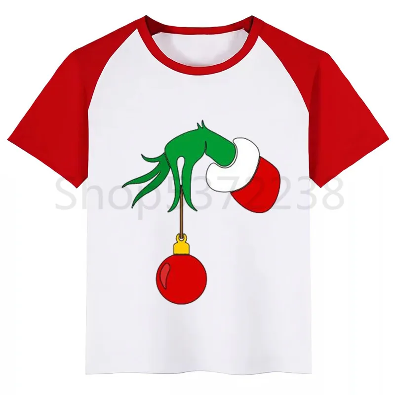Grinch/Новинка; футболка для мальчиков; рубашки для девочек с милым животным принтом; детская Удобная футболка с круглым вырезом; одежда с короткими рукавами для мальчиков и девочек - Цвет: RedG