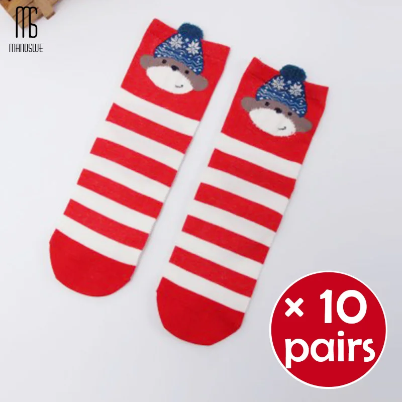Manoswe/1 пара; женские рождественские носки; теплые зимние носки; Забавные милые дышащие носки; большие красные носки с изображением лося; хлопковые носки с животными - Цвет: Blue dog 10pairs