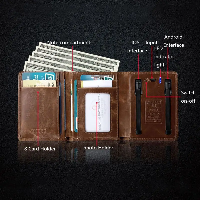 Дропшиппинг мужской женский Умный кошелек с USB для кошелек для зарядчика Ipone Android емкость 4000 мАч для экономии денег