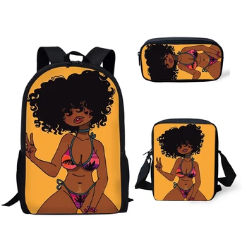 

2020 Backpack Kids Book-bags Black African Girls Print Pattern School Bags Cartoon 3PC/Set Teenagers Shoulder Book Bag Mochila