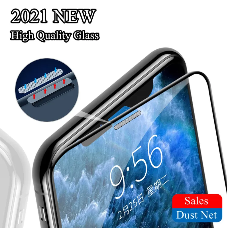 Защитное стекло для iphone 12 Pro 11 Max X XS XR mini 7 8 Plus 6 закаленное с сеткой от пыли |