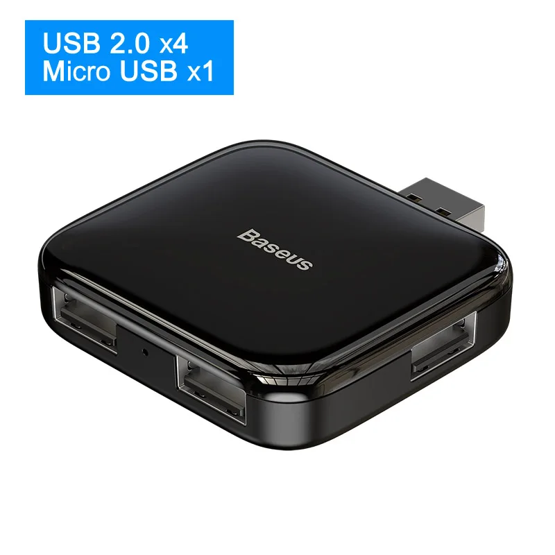 Baseus usb-хаб 2,0 мульти 4 в 1 USB порт Hab расширитель разветвитель usb-хаб адаптер с микро для ПК ноутбук компьютер аксессуары - Цвет: Black