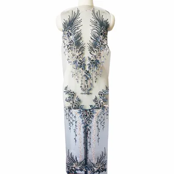 

Large Black Embroidered Rhinestones Beads Lace Applique Sewing Flower Fabric Patch Wedding Gown Bridal Dress Clothes DIY Crafts