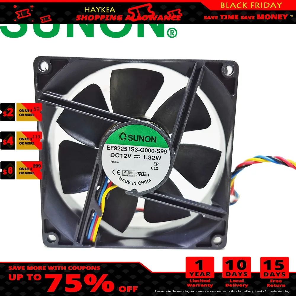 Новый Sunon EF92251S3-Q000-S99 92 мм 9225 12V 1 32 W бесшумный вентилятор чехол PWM контроллер