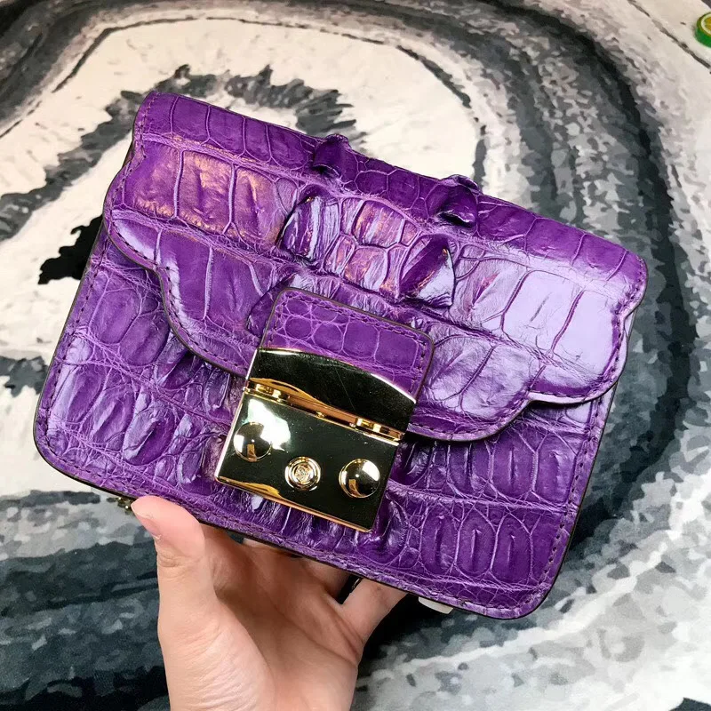 Натуральная кожа аллигатора Женский мини кошелек с клапаном сумка на плечо из