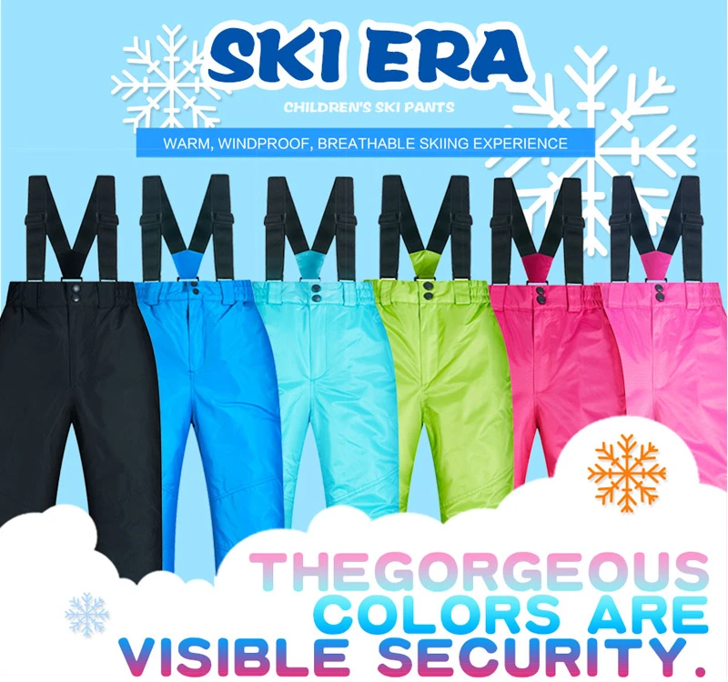 Новые лыжные штаны для маленьких мальчиков и девочек на открытом воздухе плотная, ветронепроницаемая Водонепроницаемый детские штаны зима Лыжный спорт и сноуборд брюки для девочек