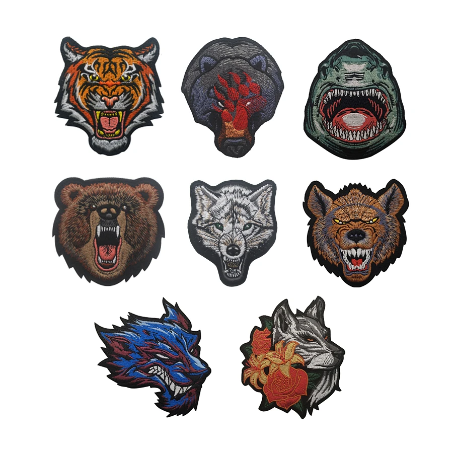 Animal Avatar Patche Ricamato Feroci Hyena Bear Paw Wolf Tiger Shark Head Distintivi Tattici Per Vestiti Backbag Appliqued