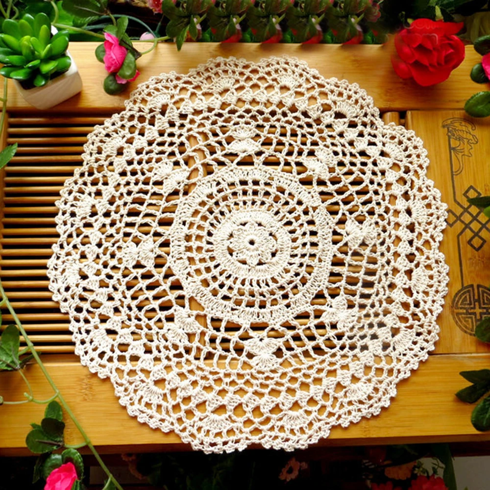 Vintage Round Placemat Doilies Hand Crochet Cotton Table Cloth Drink Mat Coaster Cotton Handicraft Hollow
