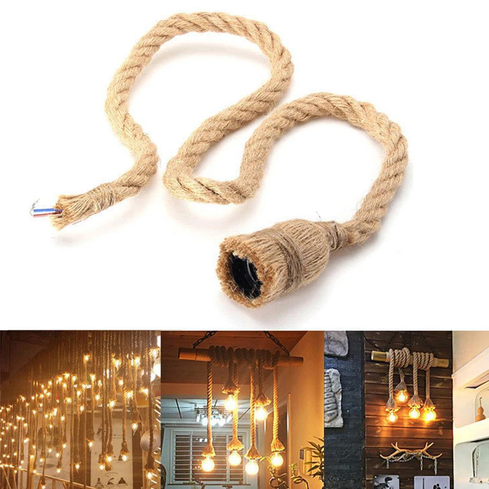 

E27 Lamp Base Holder Vintage Hemp Rope Electric Wire Cord for DIY E27 Edison Bulb Pendant Light Double/Single Head Natural Jute