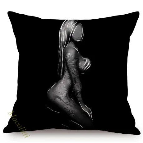 Black Sexy Art Dreaming Woman Design Throw Pillows Case Sexy Ass Butt Cotton Linen Home Decoration Room Sofa Chair Cushion Cover K167-12