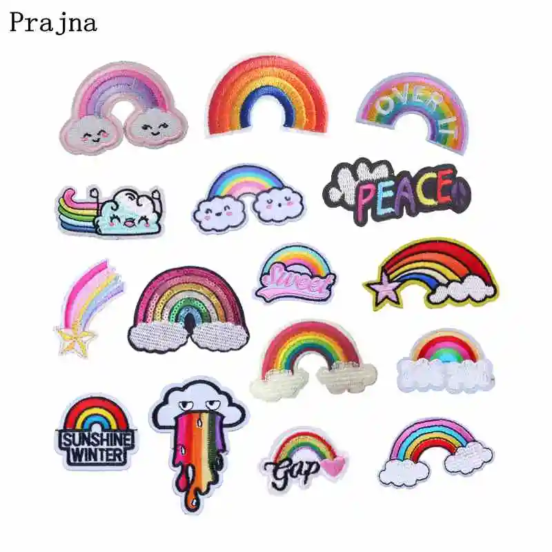 Prajna радужные железные нашивки для одежды, Мультяшные вышитые нашивки на одежду, аппликация, сделай сам, наклейки на детскую футболку, декор F