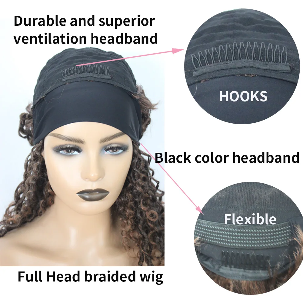 Perucas com Encaracolado Trança de Cabelo para Mulheres Peruca Trançada Faux Locs Crochê Negras Soku Ombre 24 Polegada Longa Sintética Cabeça Banda 3 Apliques e perucas